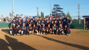 The USA Cal A's Select Team and the Denso softball team from Japan get together following Denso's 10-1 victory this past Wednesday at Santa Ana College. The two teams will playing again today, Saturday and Sunday.