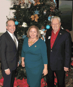 From (l-r)  Sheraton General Manager Kent Galante and Cerritos Mayor George Ray welcomed Congresswoman Linda Sanchez to the Cerritos Regional Chamber’s Holiday Mixer.