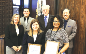 The La Mirada City Council honored Principal Robin Padget of Dulles ES and Principal Yvette Cantu of Eastwood ES for their schools being recognized as 2016 California Gold Ribbon schools.