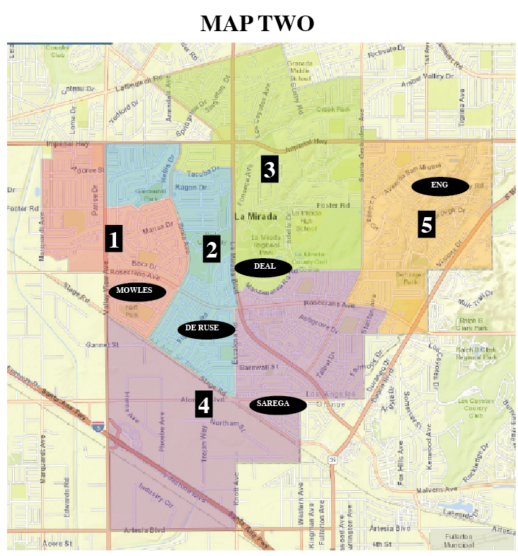 Map 2 placed the current council in 5 separate districts the remaining three placed 2 councilmembers in the same district leaving one other district open. 